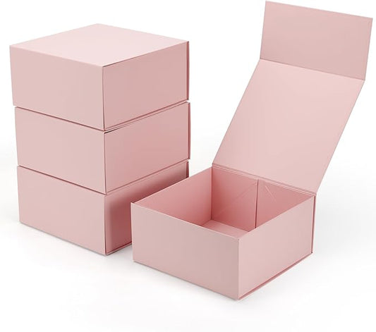 4 Pack 8x8x4 Inches Gift Boxes with Magnetic Closure Lids, Pink Magnetic Box for Wedding, Groomsmen Bridesmaid Proposal, Birthdays, Mother's Day
