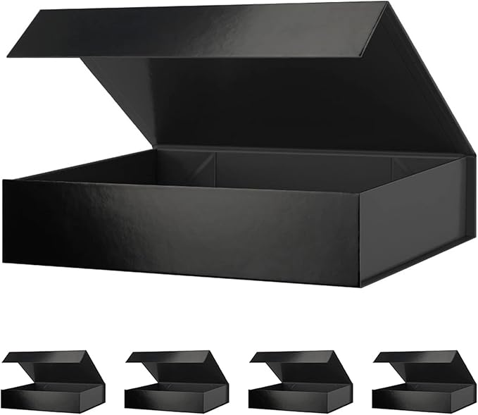 Gift Boxes Black 11x7.8x2.3 Inches, Magnetic Gift Boxes with Lids for Presents (5 Pack)