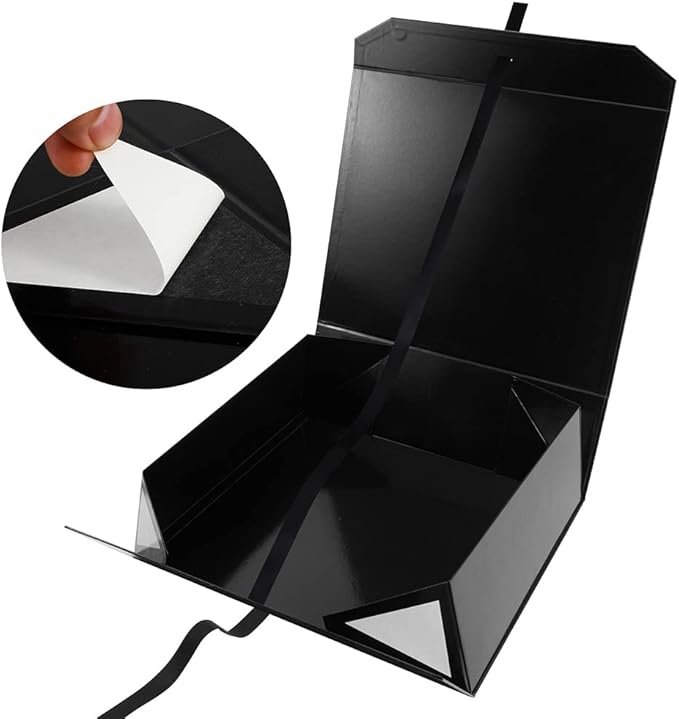 Extra Large Black Gift Box 19x16x6 Inches, Huge Gift Boxes with Ribbon, Large Gift Box with Lid Magnetic Closure, Groomsman Proposal Box for Wedding Dress (Glossy Black)