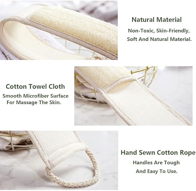 Natural Loofah Exfoliating Body Scrubber Loofah Bath Sponge, Luffa for Women and Men, 100% Biodegradable Compostable, Dye Free, Zero Waste Eco Friendly Sustainable (3 Pack) (L)