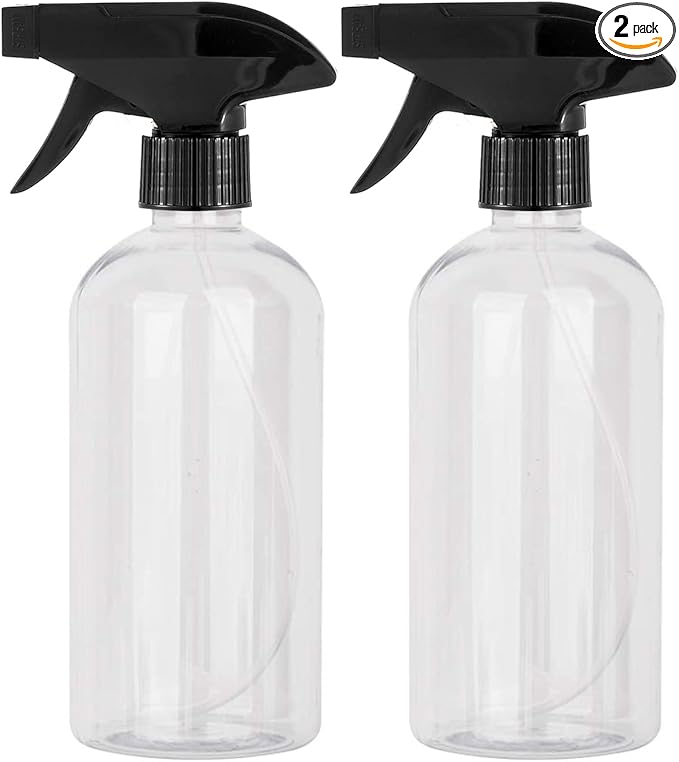 UUJOLY 17 oz Plastic Spray Bottle Trigger Empty Spray Bottles Clear Refillable Container for Water, Essential Oils, Hair, Cleaning Products, Adjustable Head Sprayer and Stream, Clear, 2 Pack