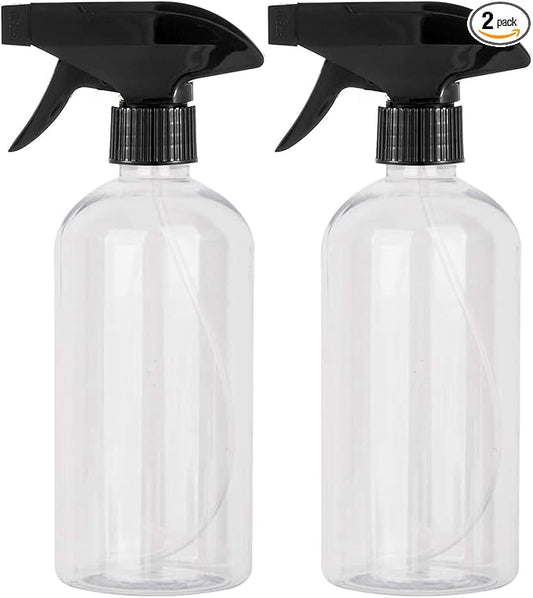 UUJOLY 17 oz Plastic Spray Bottle Trigger Empty Spray Bottles Clear Refillable Container for Water, Essential Oils, Hair, Cleaning Products, Adjustable Head Sprayer and Stream, Clear, 2 Pack