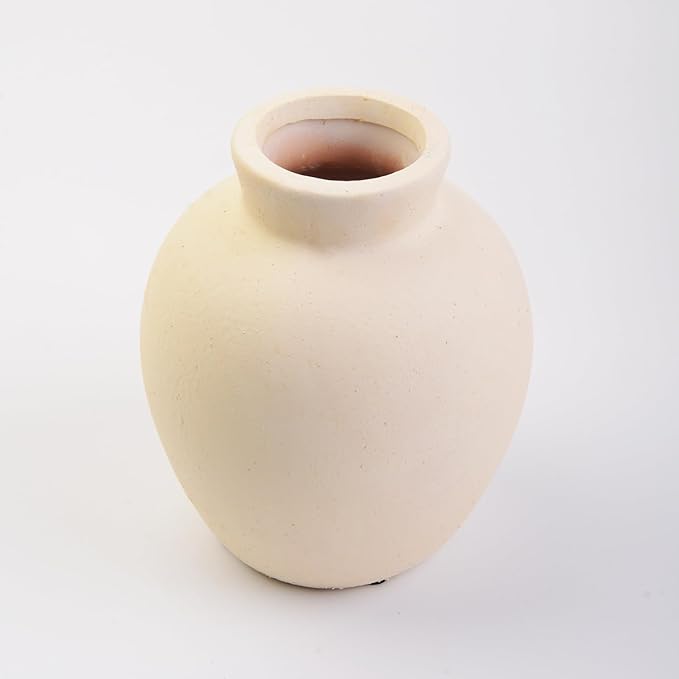 Plain Beige Ceramic Vase for DIY Painting - Customizable Handmade Pottery, Blank Canvas for Flower Arrangements, Home Decor, Wedding & Office Decoration (5L x 5W x 6H)