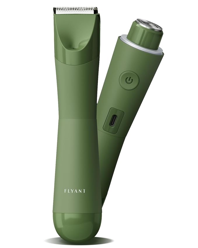 Flyant Bikini Trimmer for Women, 2 in 1 Electric Shaver for Women, Pubic Hair Trimmer Waterproof IPX7 with Led Display for Leg Arm Underarm Bikini Area, Christmas Gift Box for Friends - Dark Green