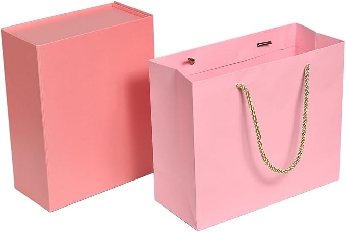 Elegant Gift Boxes with Gift Bag for Presents with Lids Magnetic Closure Rectangle Collapsible for Christmas, Valentine's Day, Birthday Gift Packging (Pink)