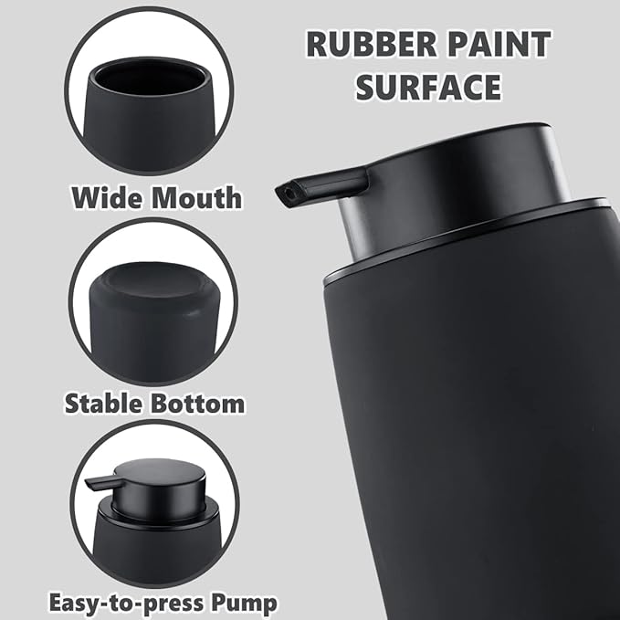 12Oz Black Ceramic Lotion Hand Pump, Modern Refillable Liquid Hand Dispenser, Dish Soap Dispenser for Kitchen (Rubber Paint)