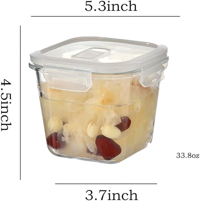 4 Cup Square Glass Food Storage Container with Lids, Square Glass Soup Container with Airtight Lids, 32 OZ Food Prep Bowls for Leftovers, Salad, Microwave、Fridge、Dishwasher Safe (4 Pack)