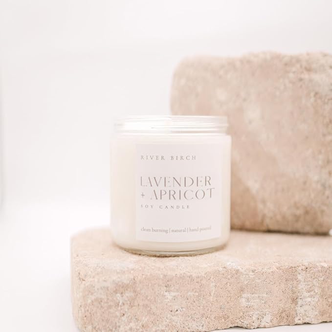 River Birch Candles Lavender + Apricot Scented Candle | Premium, All-Natural, Non-Toxic, Soy Wax | 16oz 90 Hr Burn Time | Cozy Relaxing Gifts for Home