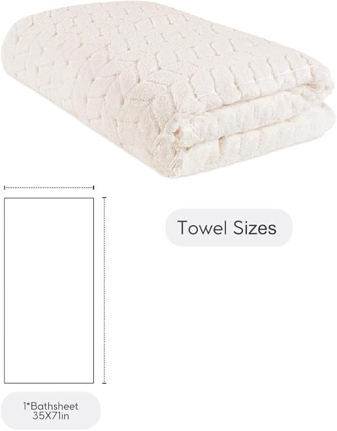 BAGNO MILANO Turkish Bath Towels, Soft Plush Jacquard Luxury Bath Towels, Quick Dry Towel Set (Cream, Bath Sheet)