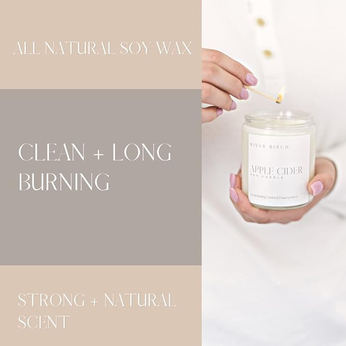 River Birch Candles Apple Cider Scented Candle | Premium, All-Natural, Non-Toxic, Soy Candles | 8.5oz 40 Hr Burn Time | Cozy Relaxing Gifts for Home