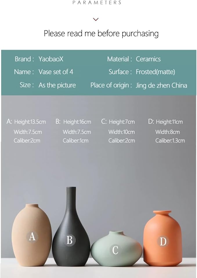 Small Ceramic Vase Set of 4 for Modern Home Decor, Minimalist Bohemian, Round Matte Vases for Dried Flowers&Pampas Grass, Office, Shelf, Living Room, Bedroom, Entryway Decor