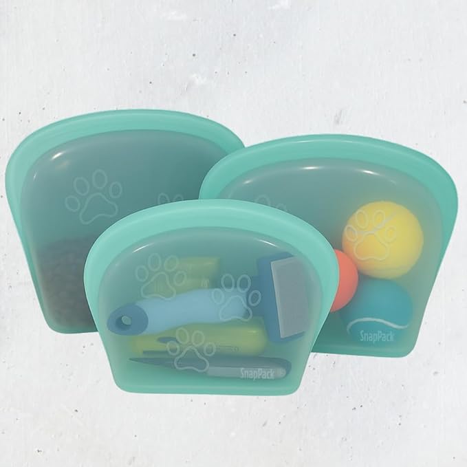 SnapPack Premium Silicone Reusable Pet Food Containers 3-Pack, Teal Food Storage Travel Bags, Microwave & Dishwasher Safe, Cold & Heat Resistant, BPA Free, Leak-free | 1000ml, 2000ml, 3500ml Set