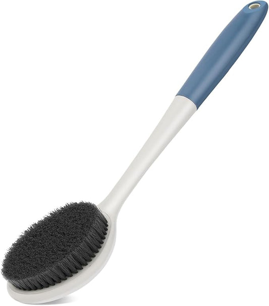surlees Back Brush for Shower for Men & Women 17" | Body Brush for Wet & Dry Brushing | Exfoliating Body Scrubber & Back Scrubber | Shower Brush with Long Handle (Blue, Scrub Force 4-6)