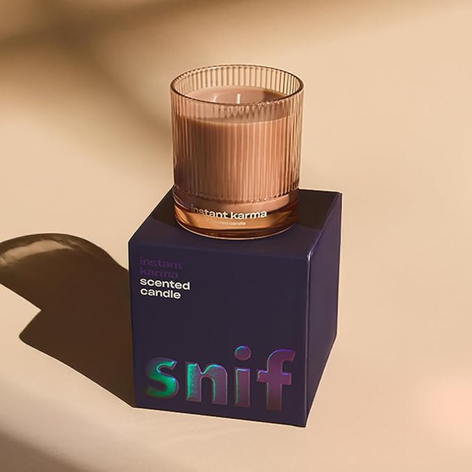 Instant Karma Luxury Scented Candle by Snif, Dark and Dreamy Scent, 50+ Hours, 100% Cotton Fiber Wicks, Soy Wax Blend, Non-Toxic, Vegan, 8.5 oz