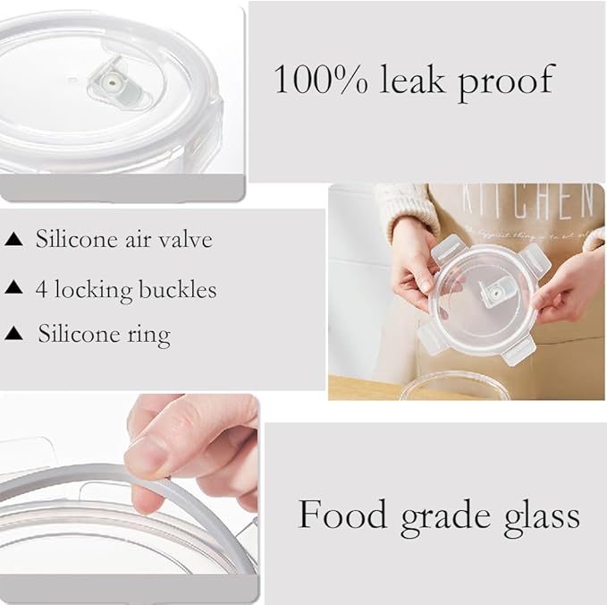 2Cup Glass Soup Container with Airtight lids, 16oz Round Glass food Storage Container, Round Food Bowls BPA free, Leakproof Soup Container, Dishwasher Microwave & Freezer Safe (4 Pack)