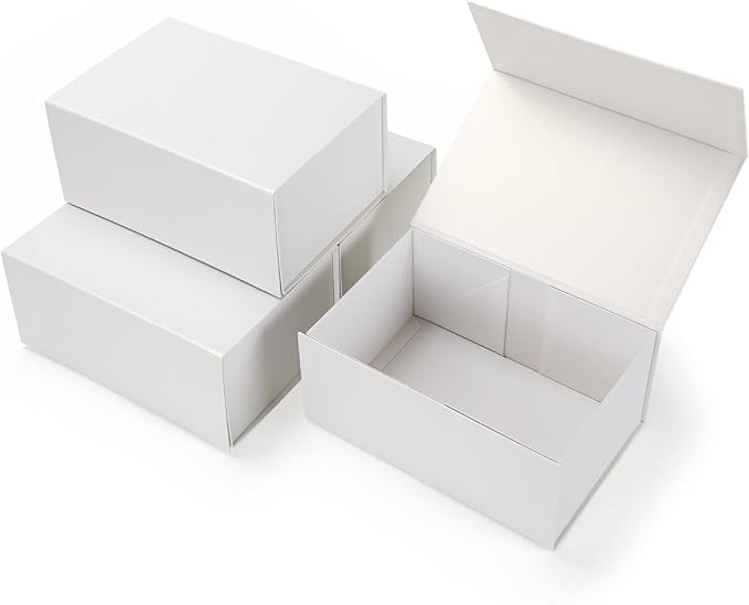 Schliersee 4 Packs 9x6x4 White Gift Box with Lid for Present, Magnetic Gift Box for Wedding, Birthday