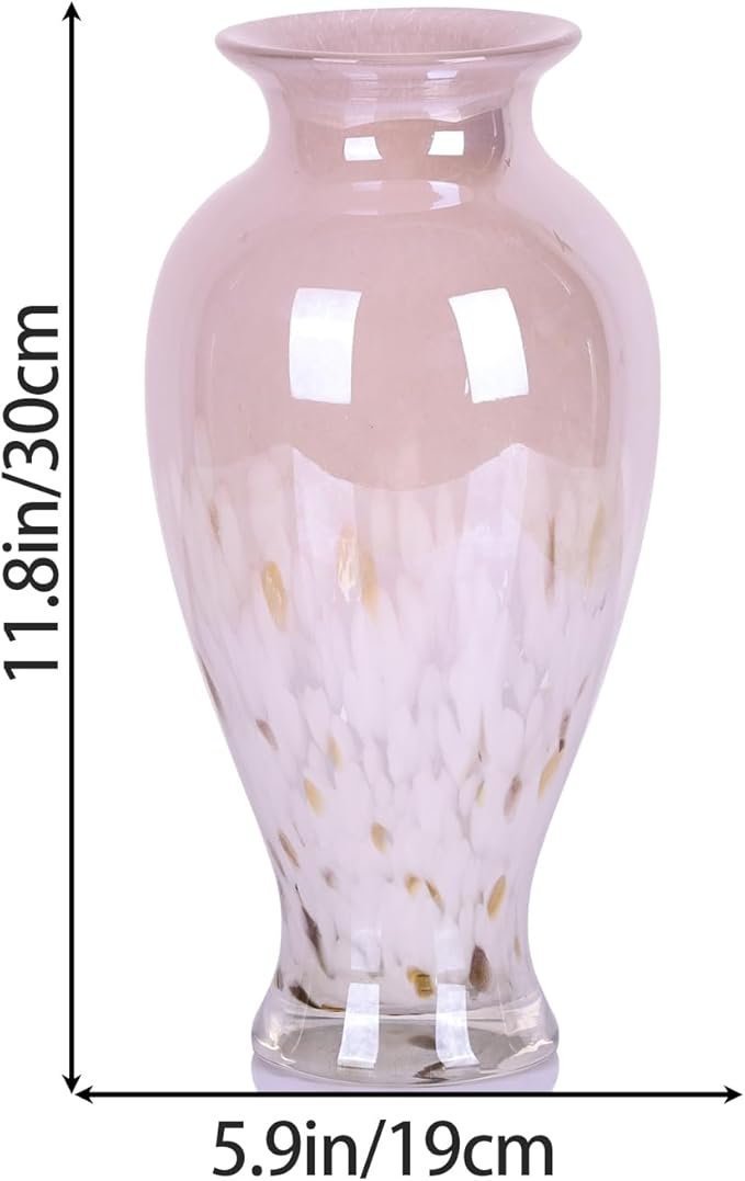 Blown Glass vase, Unique Glass vase, Glass Pink Decorative vase for Home Living Room Dining Table re Office Wedding Entrance Desktop Decorative vase.