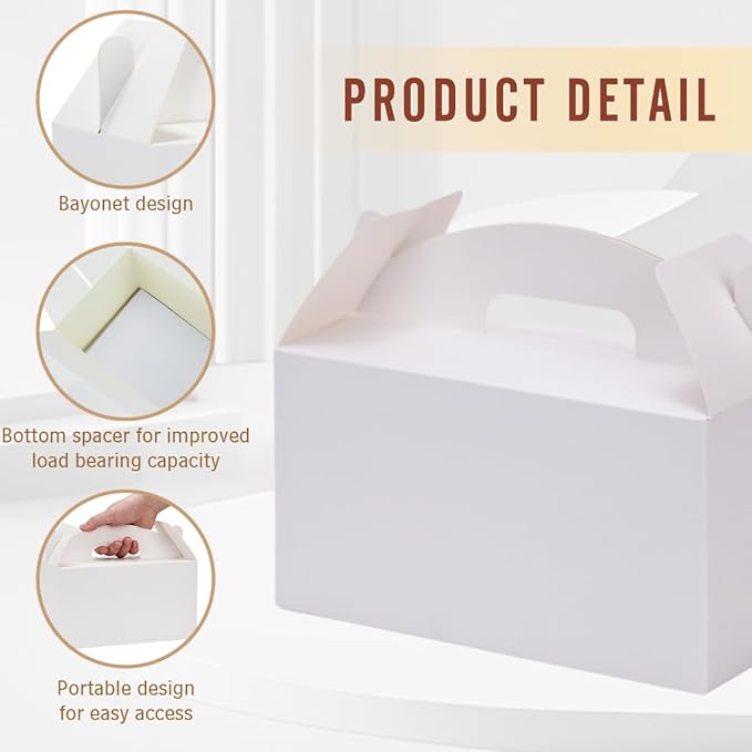 xiepipipaper 12Pack Large Party Favor Boxes,White Treat Boxes, (9.45 * 5 * 5"),Large Goodie Boxes, Gable Gift Boxes with Handles,Candy Boxes for Kids Birthday Baby Shower Wedding Halloween Christmas.