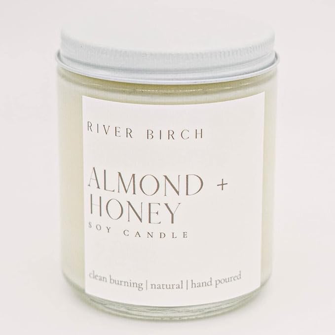 River Birch Candles Almond + Honey Scented Candle | Premium, All-Natural, Non-Toxic, Soy Candles | 8.5oz 40 Hr Burn Time | Cozy Relaxing Gifts for Home