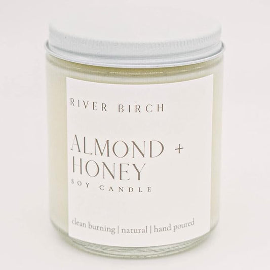 River Birch Candles Almond + Honey Scented Candle | Premium, All-Natural, Non-Toxic, Soy Candles | 8.5oz 40 Hr Burn Time | Cozy Relaxing Gifts for Home