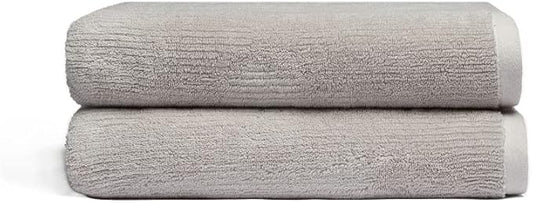 Cozy Earth Ribbed Bath Towel Set - 60% Cotton 40% Viscose from Bamboo Bathroom Towels - Soft & Absorbent Textured Ribbed Pattern - 2 Pack Light Grey