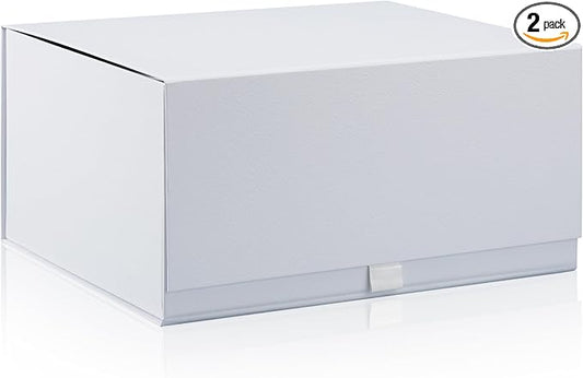 Rsgift 2 Packs Gift Boxes 14x11x7 Inches,White Gift Boxes with Lids,Collapsible Groomsmen Proposal Box with Magnetic,Large Gift Boxes for Presents,Wedding,Christmas,Birthday