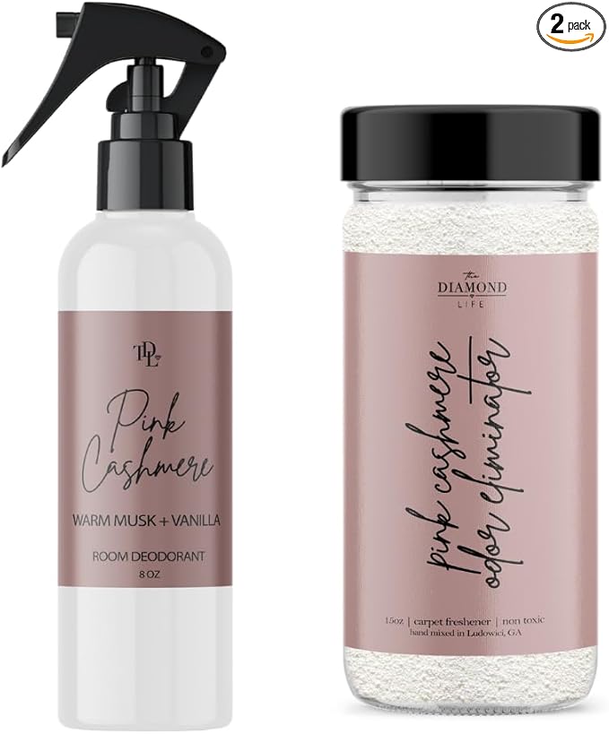 Home "Pink Cashmere" Apple, Spices, & Vanilla Carpet Powder For Vacuuming, Upholstery Freshener With Room Spray, Air/Fabric/Linen Odor Eliminator For Homes With Kids & Pets Bundle