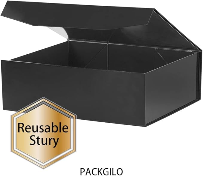 Black Extra Large Gift Box with Lid 2 Pcs 16.5 x 13 x 5.3 Inches, Gift Box large Black Gift Boxes for Presents Clothes Robe Wedding Dress Sweater,Reusable Foldable Bridesmaid Proposal Box（Glossy）