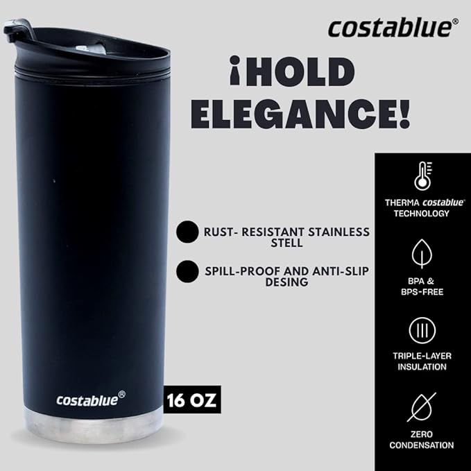 Travel Coffee Mug - 16 Oz. Stainless Steel Insulated Coffee Mug, Leak Proof Tumbler w/Dishwasher Safe Lid, Double Wall Travel Coffee Cup, Reusable Insulated Tumbler for Hot & Cold Beverages