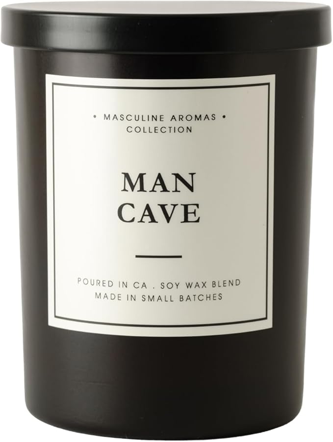| Masculine Aromas | Small Batch | Soy Wax | 40 Hours | Scented Mens Candles with Natural Essential Oils | Vegan (Man Cave)