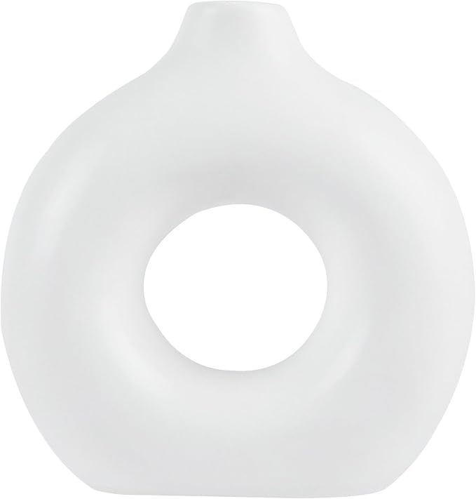 Restaurantware-Table Art Flower Vase, 1 Donut Vase - Minimalist Style, for Fresh Or Artificial Flowers, Black Ceramic Piece for Home Decor, Kitchen, Home, Living Room, Office, and More