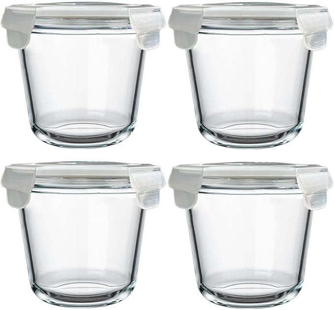 24 Oz Round Glass Food Storage Container, 3 Cup Round Glass Soup Container with Airtight Lids BPA free, Leakproof Borosilicate Storage bowls, Dishwasher Microwave Freezer Safe (4 Pack)