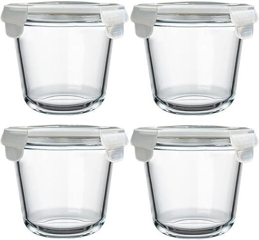 24 Oz Round Glass Food Storage Container, 3 Cup Round Glass Soup Container with Airtight Lids BPA free, Leakproof Borosilicate Storage bowls, Dishwasher Microwave Freezer Safe (4 Pack)