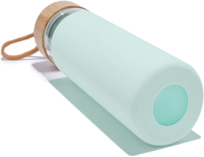 20 Oz Borosilicate Glass Water Bottles with Silicone Sleeve BPA Free, Dishwasher Safe - Reusable Clear Glass Drinking with Leak Proof Bamboo Lid | Perfect Gym Water Bottles for Men & Women