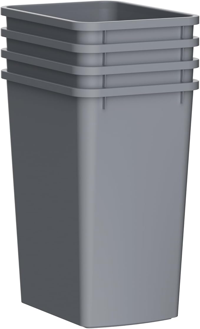 35QT Kitchen Trash Can, Sturdy and Lightweight Trash Cans for Kitchen, Bathroom, Office, Workspace, Easy to Clean, 4-Pack, Gray