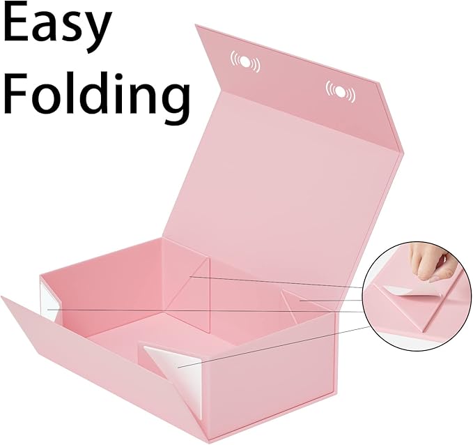 Pink Gift Box, 12x6x4'' Gift box for Presents with Lids Magnetic Closure Rectangle Collapsible for Bridesmaid Proposal Box, Wedding, Christmas, Halloween, Birthday Gift Packging