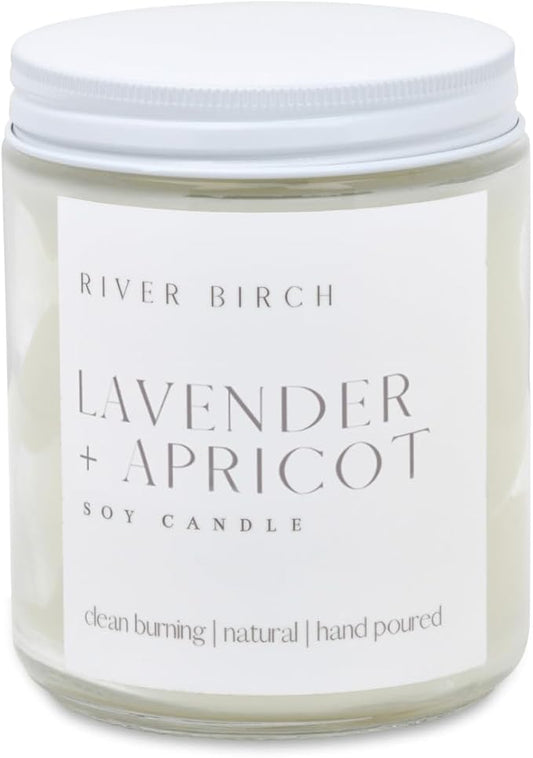 River Birch Candles Lavender + Apricot Scented Candle | Premium, All-Natural, Non-Toxic, Soy Wax | 8.5oz 40 Hr Burn Time | Cozy Relaxing Gifts for Home