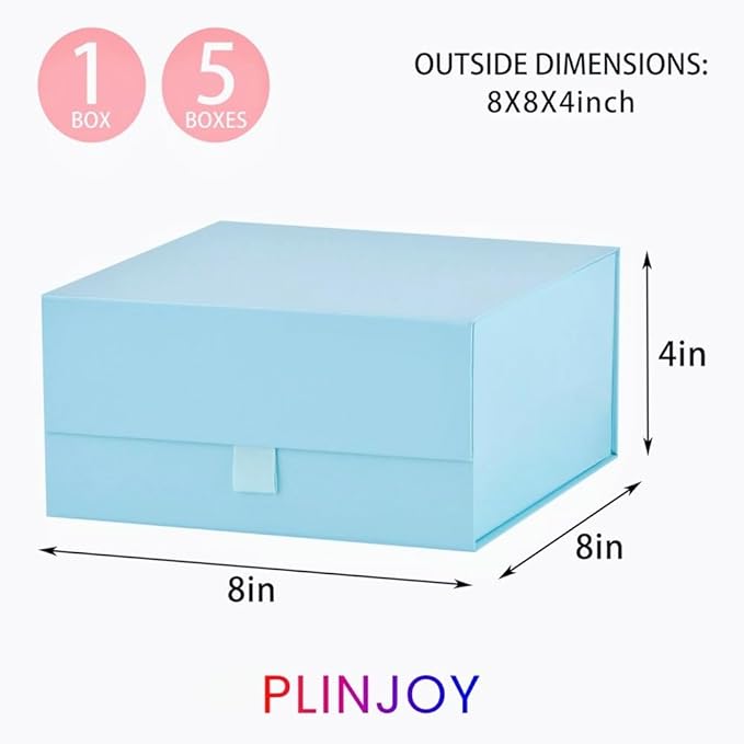 Blue Gift Box 8x8x4 Inches Small Gift Boxes for Presents with Magnetic Closure Lid Luxury Collapsible Gift Box Bridesmaid, Wedding, Birthday Boxs for Gift Packaging