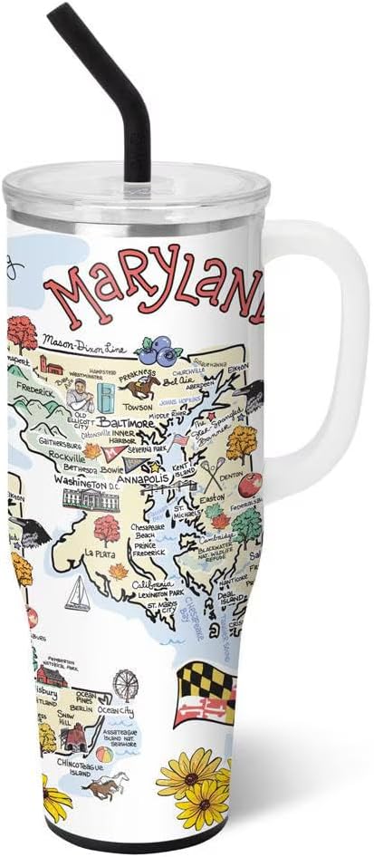 Swig Life 40oz Mega Mug, 40oz Tumbler with Handle and Straw, Extra Large Insulated Tumblers, Cup Holder Friendly Travel Mug (Maryland)