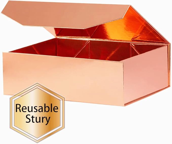 1Pcs 13x9x4 Inches Rose Gold Gift Boxes with Lids for Presents Magnetic gift box large Gift Box for Bridesmaid Proposal，Groomsman (Glossy Rose Gold)