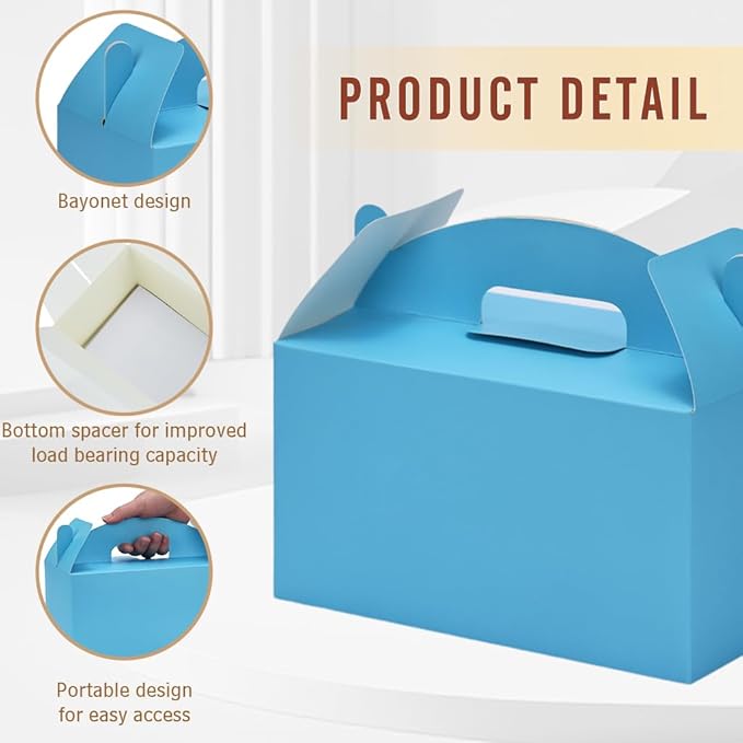xiepipipaper 12Pack Large Party Favor Boxes,Blue Treat Boxes, (9.45 * 5 * 5"),Large Goodie Boxes, Gable Gift Boxes with Handles,Candy Boxes for Kids Birthday Baby Shower Wedding Halloween Christmas.