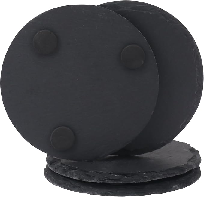 30 Pack 4 Inch Round Slate Coasters, Black Stone Coasters with Anti-Scratch Bottom, Ideal for Home Decor, Bar, Housewarming Gifts, and Laser Engraving KUKLIPJIM