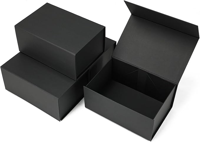Schliersee 4Packs 9x6x4 Gift Box with Magnetic Lid for Present, Black Gifts Wrap Box for Birthday, Wedding, Groomsmen Bridesmaid