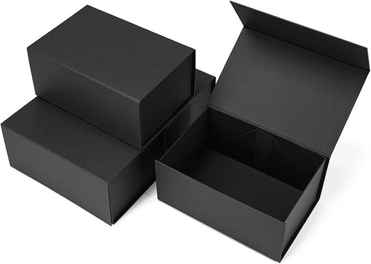 Schliersee 4Packs 9x6x4 Gift Box with Magnetic Lid for Present, Black Gifts Wrap Box for Birthday, Wedding, Groomsmen Bridesmaid