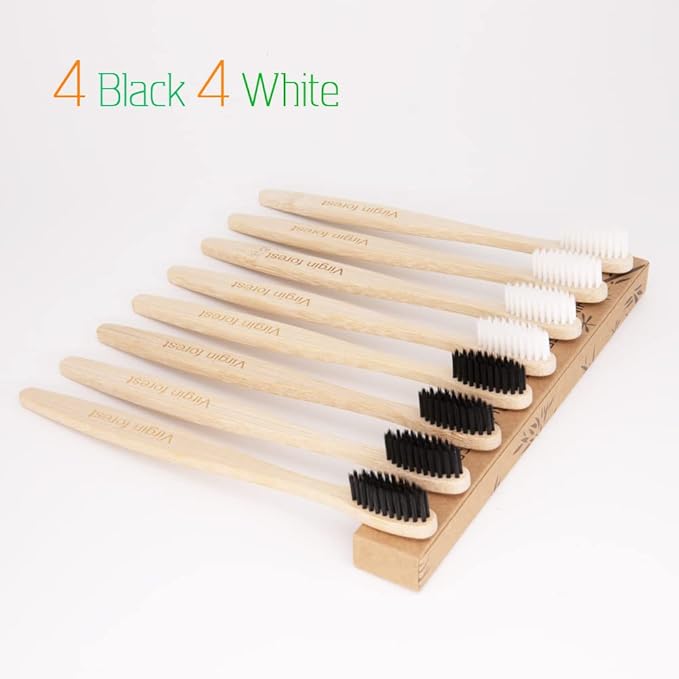 Virgin Forest Bamboo Toothbrushes, 8 Pcs Soft Bristle Eco-Friendly Biodegradable Toothbrushes