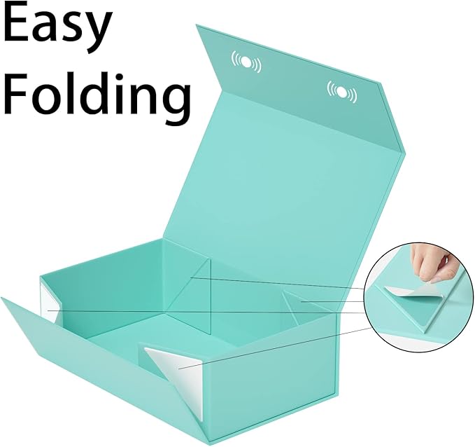 Turquoise Gift Box, 9.5x6x3'' Gift boxes with Lids Magnetic Closure Rectangle Collapsible for Bridesmaid Proposal Box, Wedding, Christmas, Birthday