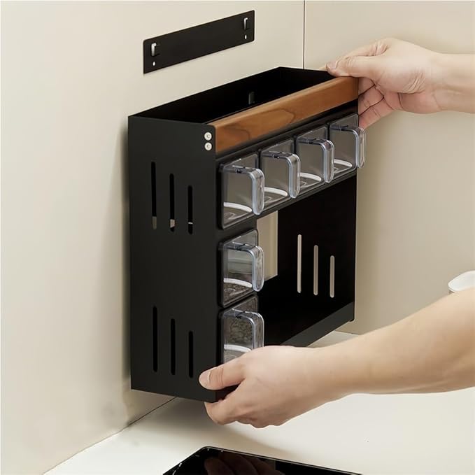 Kitchen Spice Rack Wall, Wall Mount Hanging Seasoning Box, Space Saving Spice Shelf for Seasonings, Condiments, and Jars