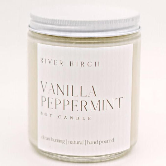 River Birch Candles Vanilla Peppermint Scented Candle | Premium, All-Natural, Non-Toxic, Soy Candles | 8.5oz 40 Hr Burn Time | Cozy Relaxing Gifts for Home