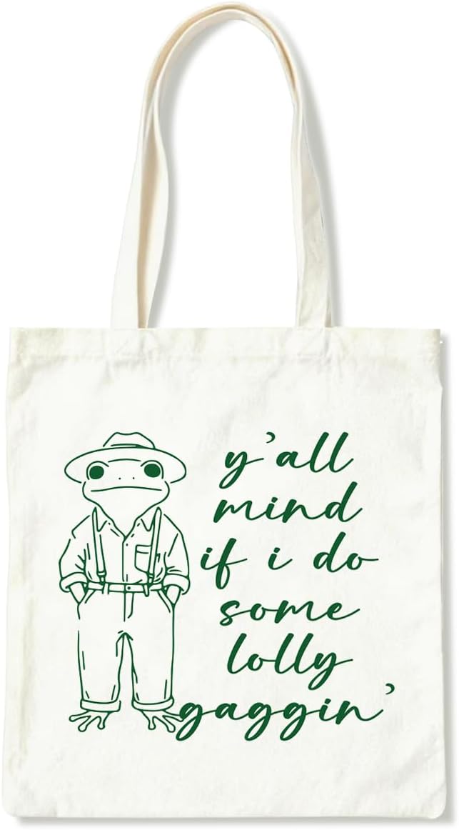 Funny Canvas Tote Bag for Women, Y'all Mind If I Do Some Lollygaggin' Reusable Shoulder Bags, Christmas Gifts to Friends and Family, Casual Canvas Totes for Work Traveling