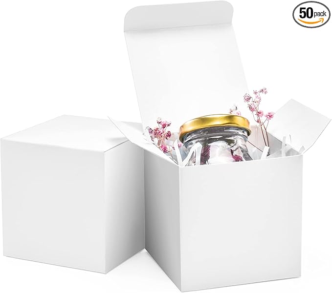 ValBox 3x3x3 White Cube Gift Boxes - 50pcs Recycled Paper Boxes with Lids for Gifts, Crafting, Cupcake & Party Favors